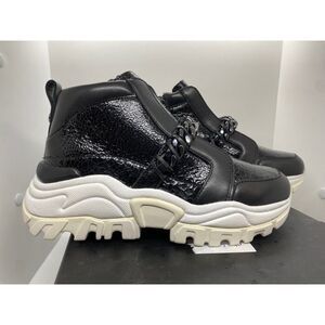 NIB MARC CAIN Sneakers Black Chain Detail Zip Close Black White Sole 6 RTL $440